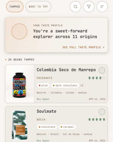 A Tamped collection with the Your Taste Profile card unlocked